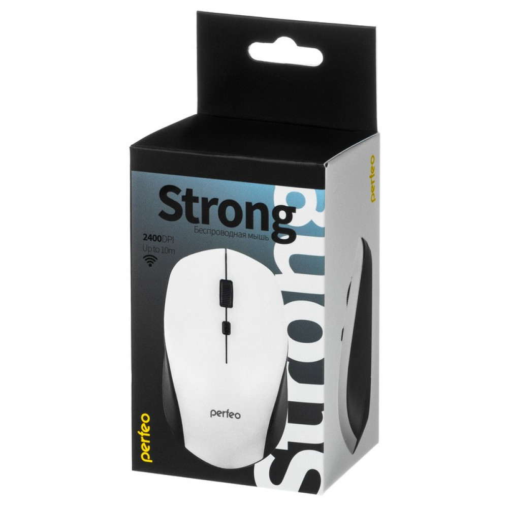 Мышь Perfeo Strong беспров. 4 кн, DPI 800-2400, USB, белая