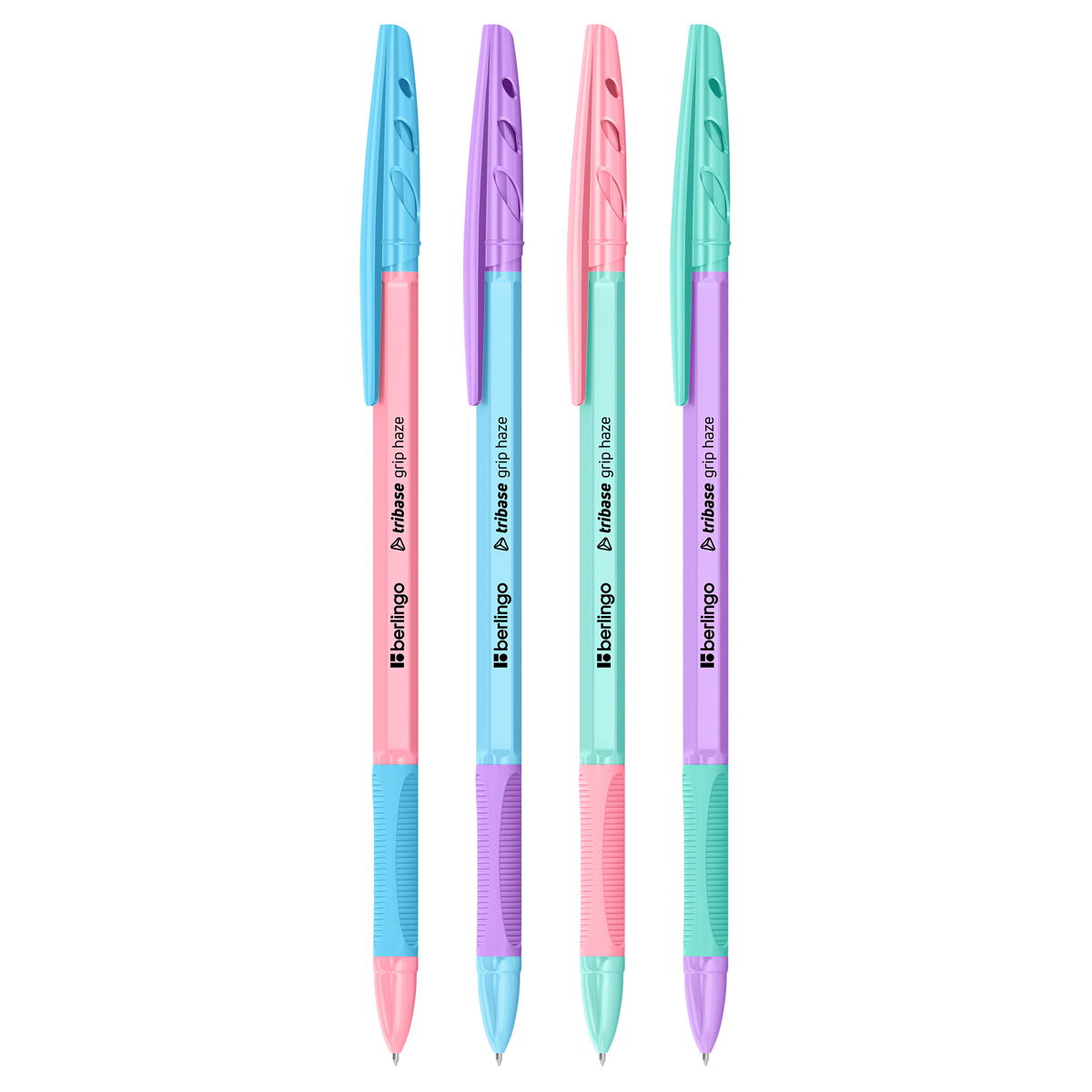 Ручка шариковая синяя Berlingo "Tribase grip haze" , 0,7мм, грип, ассорти