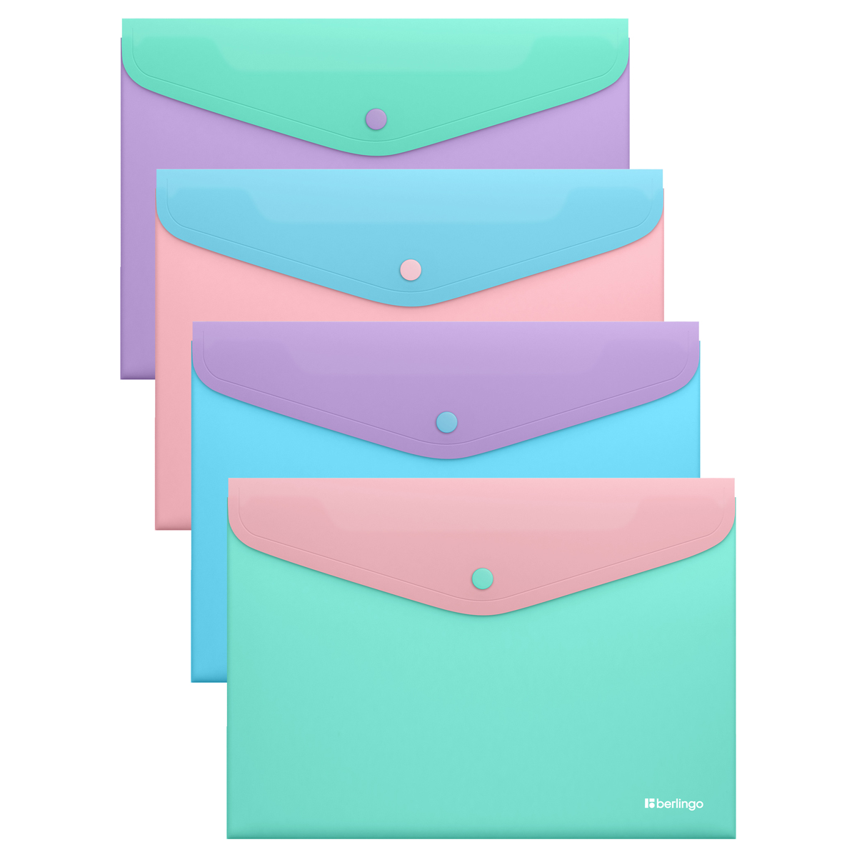 Папка-конверт на кнопке А4 Berlingo "Haze" 200мкм, софт-тач, с цветным клапаном, ассорти