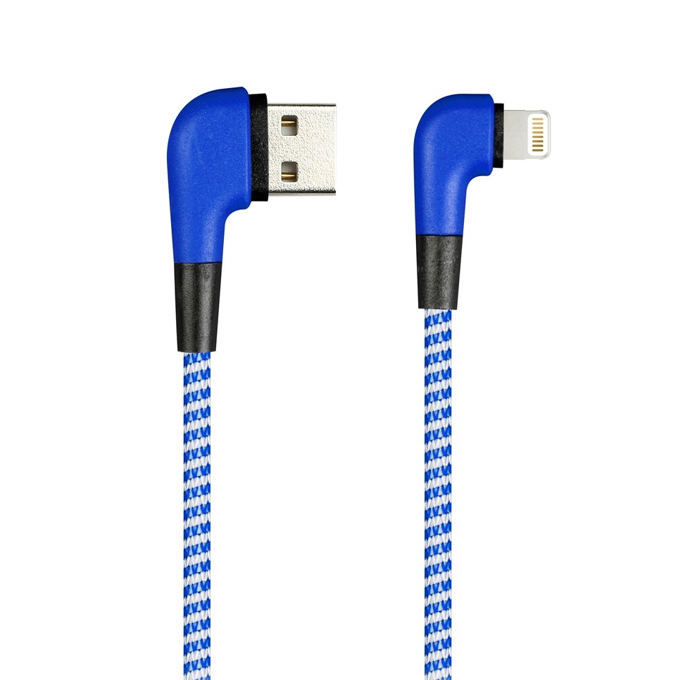 Кабель Smart Buy USB-8pin для Apple 1м 2А синий L-образными разъемами, тканевая оплетка