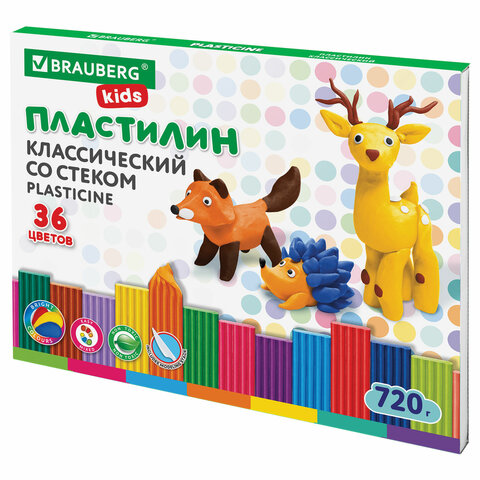 Пластилин 36цв BRAUBERG KIDS 720 г, стек, ВЫСШЕЕ КАЧЕСТВО, 
