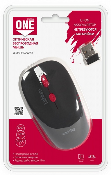 Мышь Smart Buy 344CAG-KR черно-красная, зарядка от USB