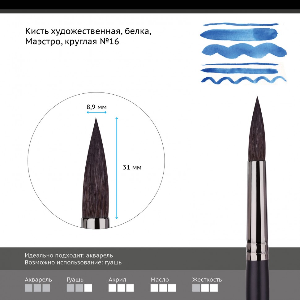 Кисть Белка круглая №16 Гамма "Маэстро",  