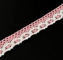 Кружево вязаное 20мм розовый/белый 1м