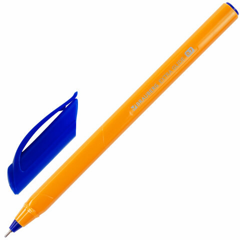 Ручка шариковая синяя BRAUBERG "Extra Glide Orange" масляная трехгранная, узел 0,7 мм, линия письм