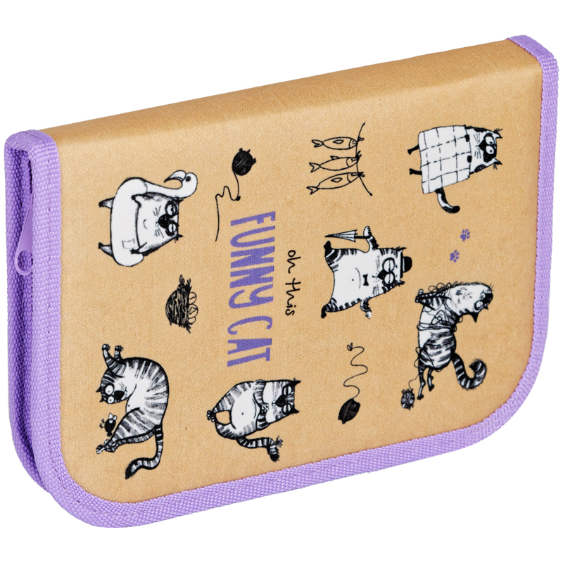 Пенал 1 отделение, 200*130 ArtSpace "Funny Cat", доп. секции, ткань