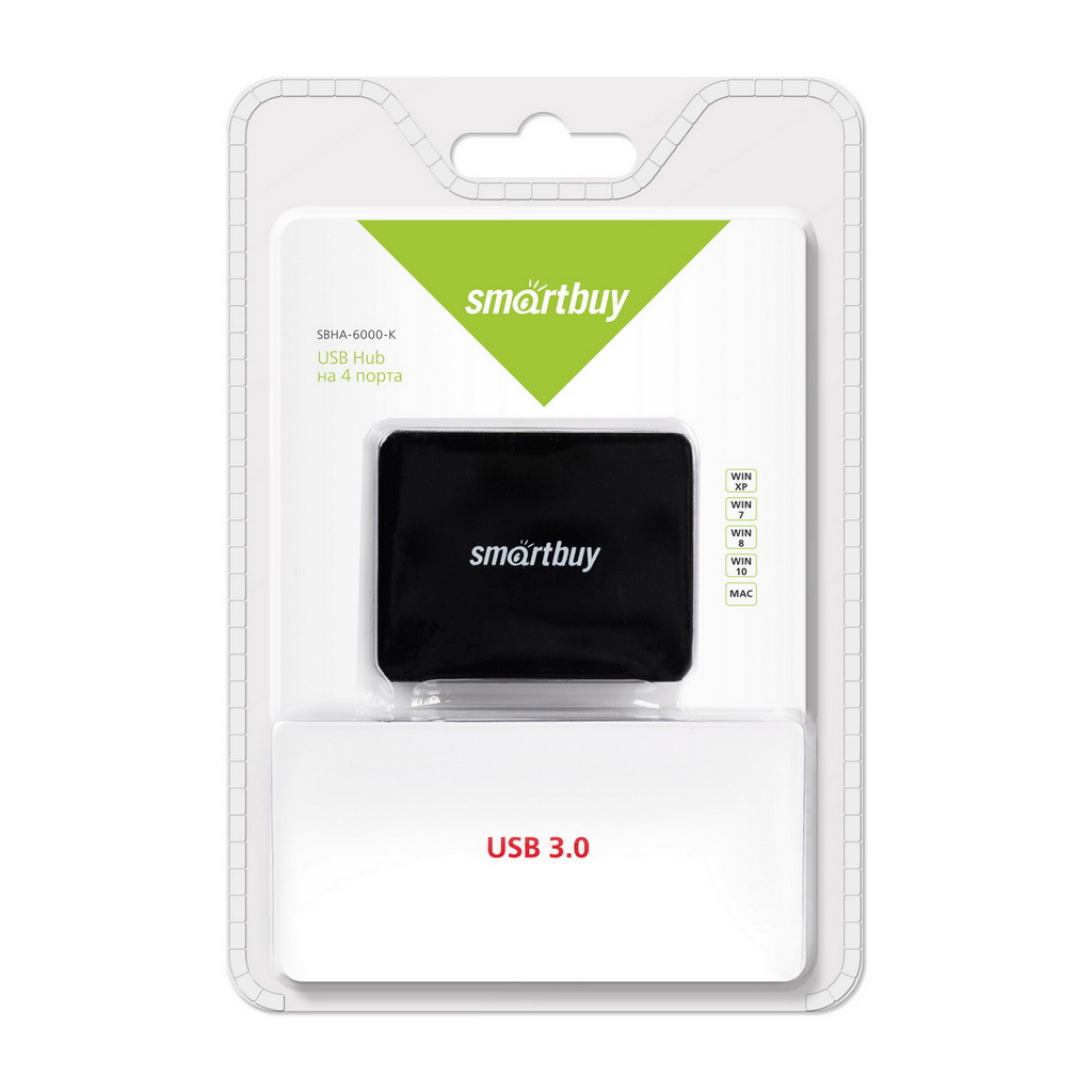 Разветвитель USB 3.0 - Хаб Smart Buy 4п. черный (6000)