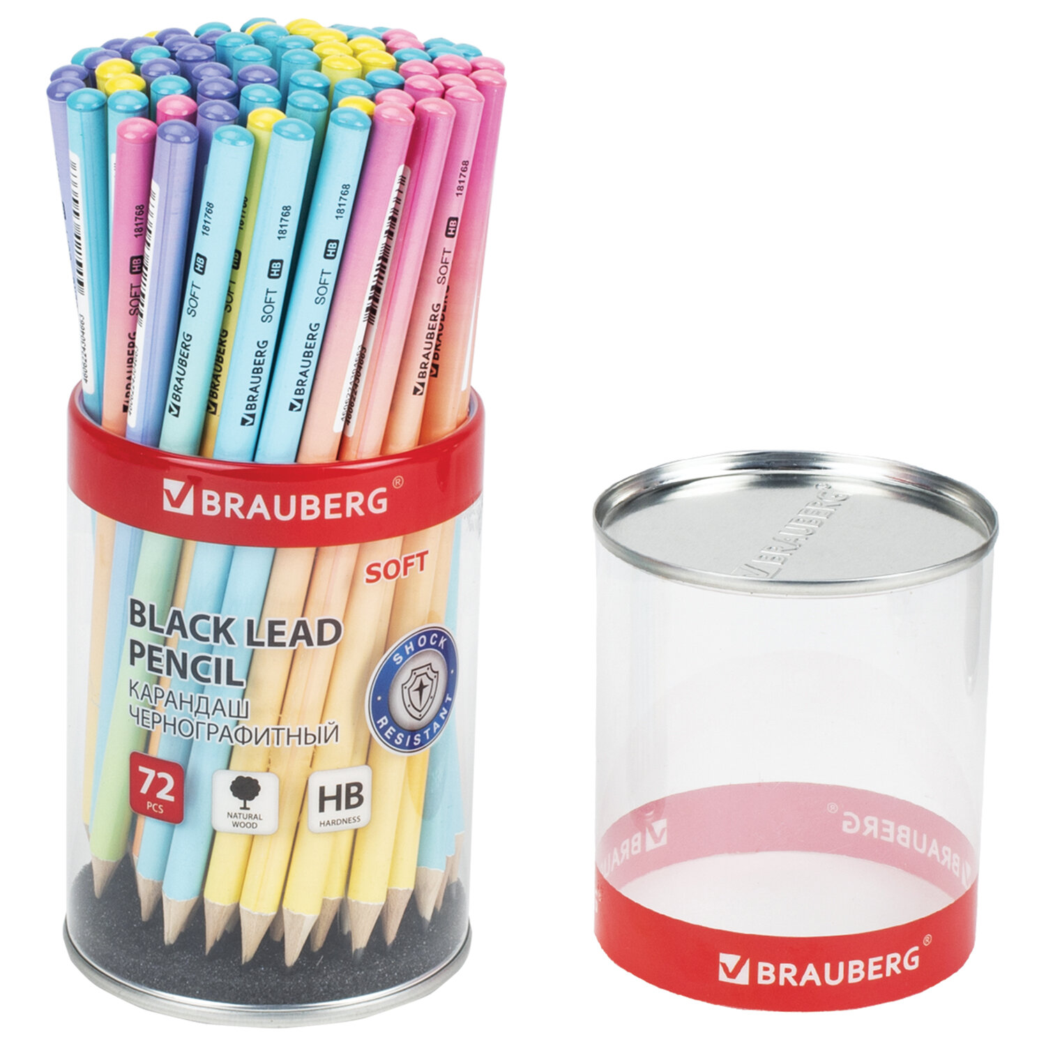 Карандаш чернографитный BRAUBERG "SOFT PASTEL", 1 шт., HB, корпус ассорти