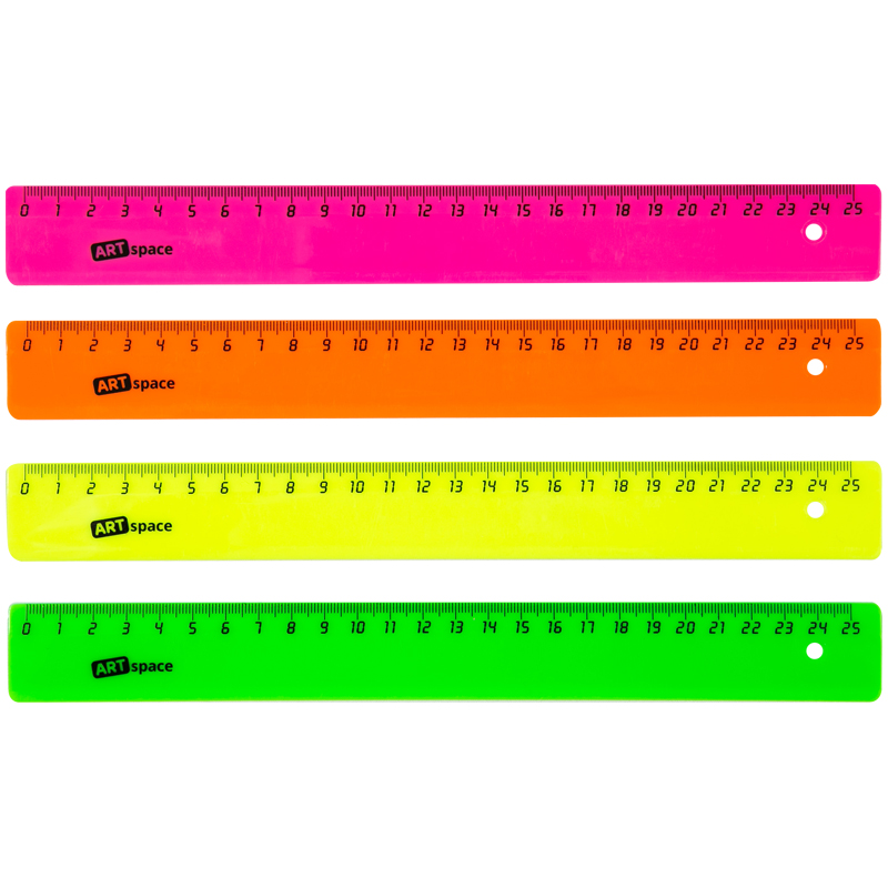 Линейка 25см пластиковая ArtSpace флуоресц  1/25