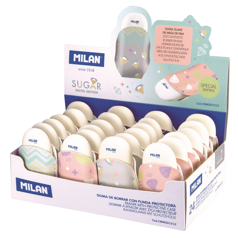 Ластик Milan "Pastel Sugar Diamond" овальный, чехол, каучук, ассорти