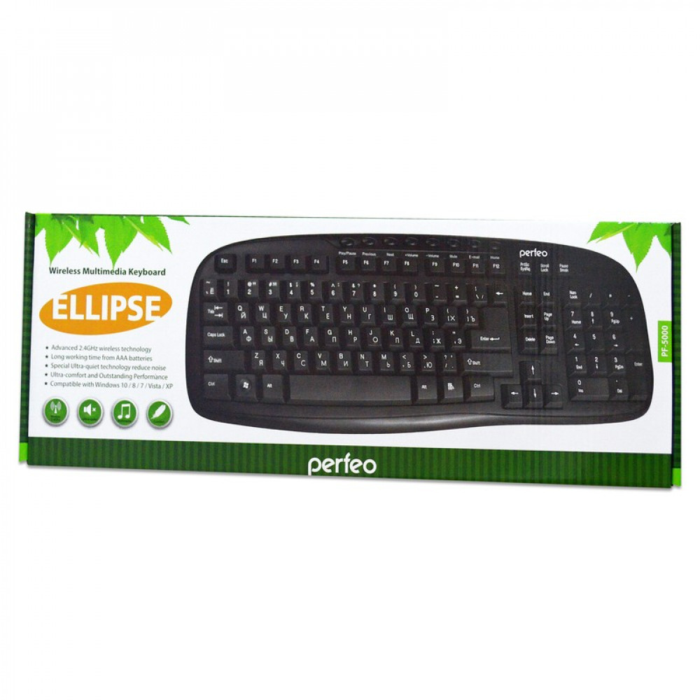 Клавиатура Perfeo PF-5192 беспроводная ELLIPSE Multimedia, USB, чёрная