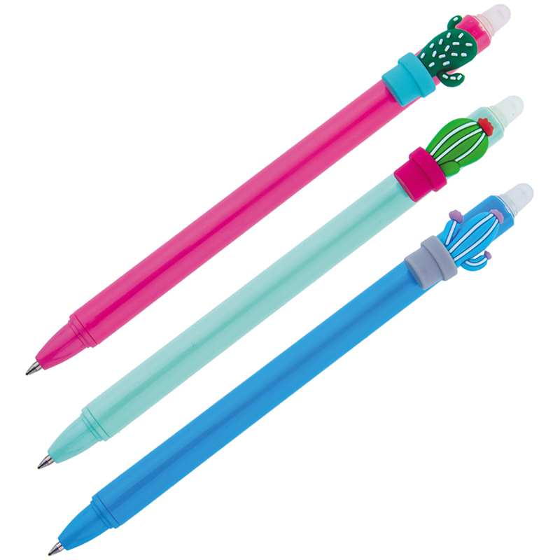 Ручка гелевая стираемая автоматическая MESHU "Cactus" синяя, 0,5мм, корпус ассорти