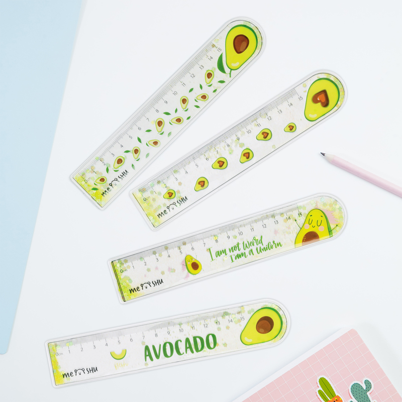 Линейка 15см пластиковая MESHU "Avocado" ПВХ с блестками, ассорти, европодвес