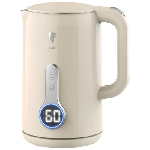 Чайник электрический металл/пластик Leonord LE-1536, мощность 2200Вт, объем 1,7 л, дисплей, бежевый