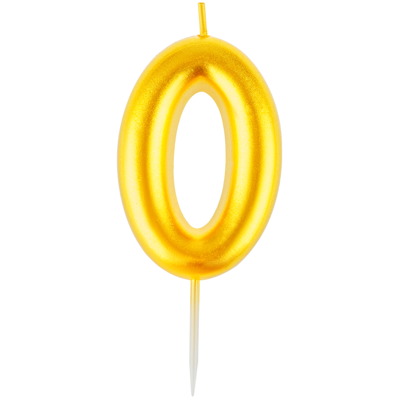 Свеча цифра 0 с держателем MESHU 6см, золотая, блистер