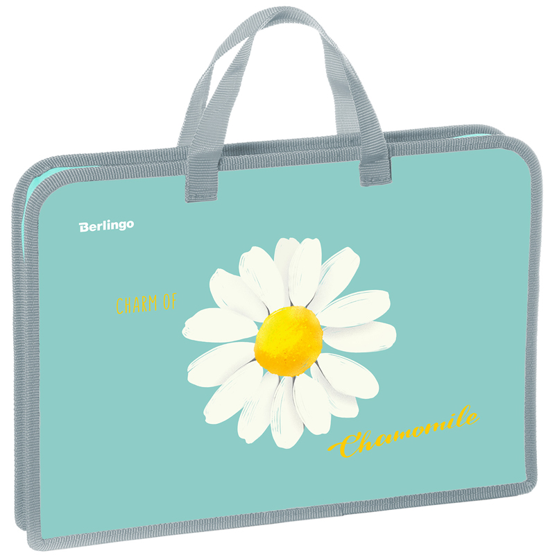 Папка с ручками 1 отделение, А4 Berlingo "Chamomile", 340*245*40мм, пластик, на молнии PTA44037