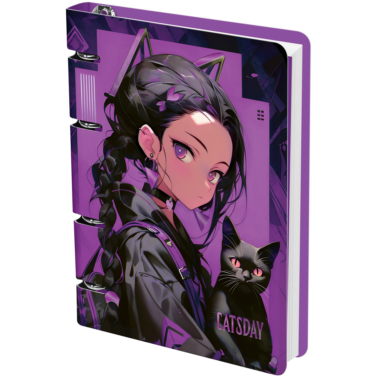 Тетрадь на кольцах А5, 100л., MESHU "Catsday", картон, матовая ламинация тиснение фольгой