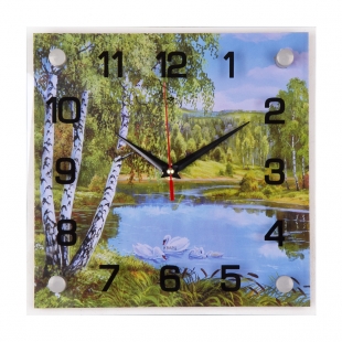 2525-489(10) Часы настенные каменные Лебеди в лесном озере