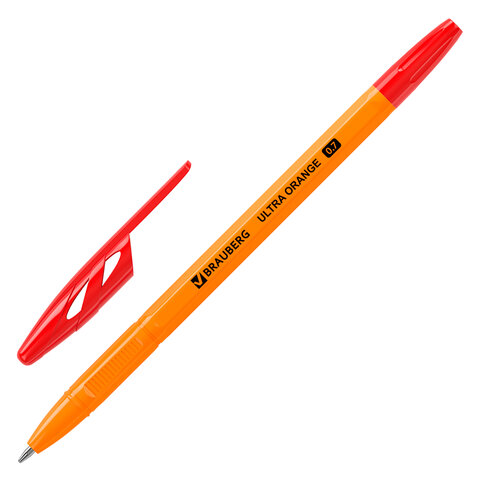 Ручка шариковая BRAUBERG "ULTRA ORANGE", КРАСНАЯ, узел 0,7 мм, чернила ГЕРМАНИЯ