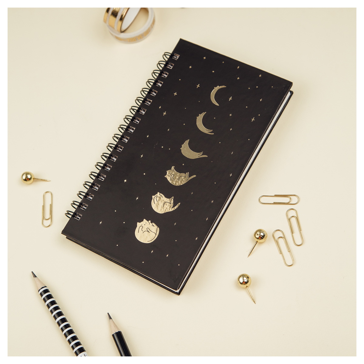 Записная книжка 95*175мм 96л. MESHU "Black cat", матовая ламинация, тиснение фольгой