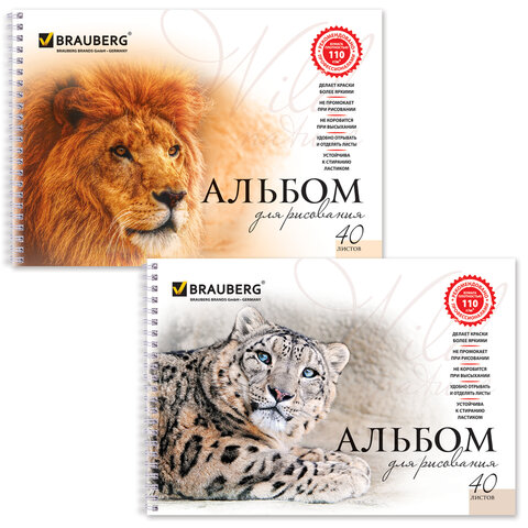 Альбом для рисования 40л А4 гребень BRAUBERG Благородные Кошки