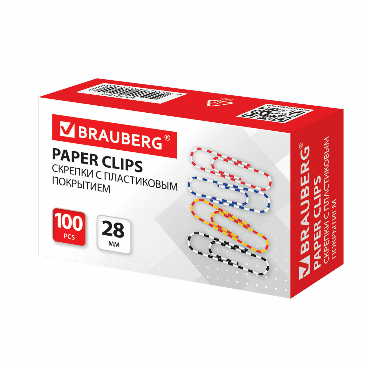 Скрепки 28мм*100шт BRAUBERG цветные полоски карт/уп