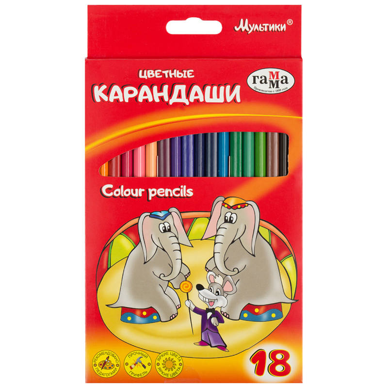 Карандаши 18цв ГАММА Мультики, трехгран, заточен, карт.уп
