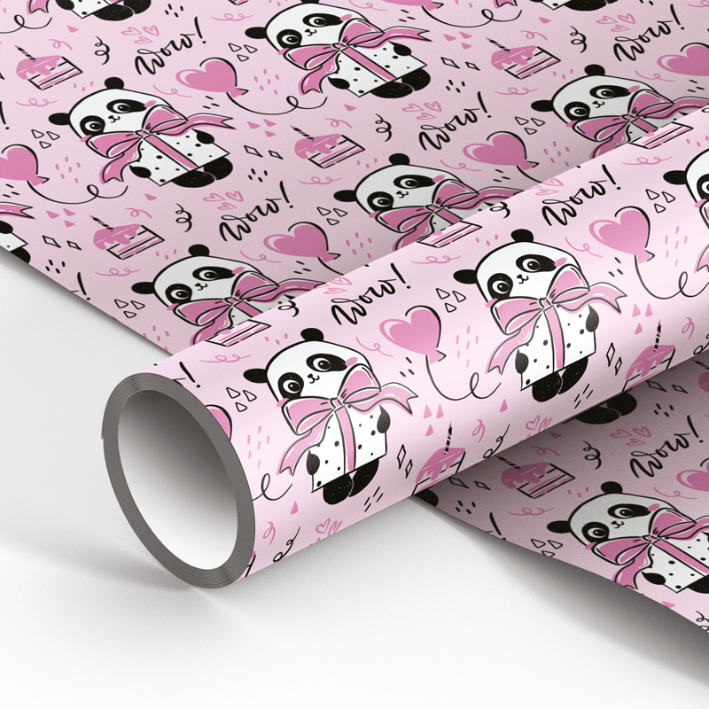 Упаковочная бумага глянц. 70*100см, MESHU "PandaGift_Pink", 80г/м2