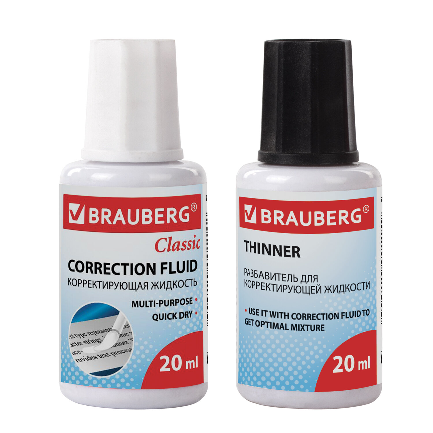 Корректирующая жидкость+разбавитель 20г+20г BRAUBERG