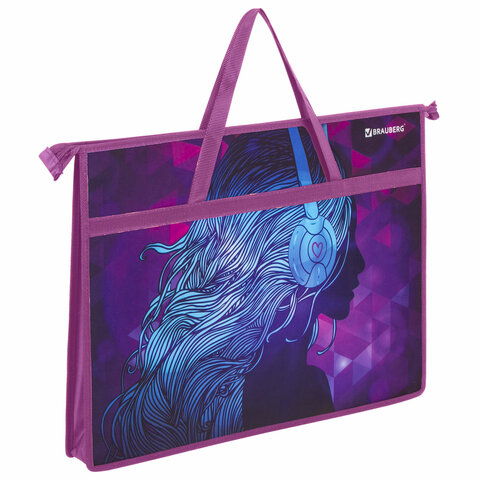 Папка для рисунков и чертежей с ручками BRAUBERG А3 пластик, молния сверху, "Melody"