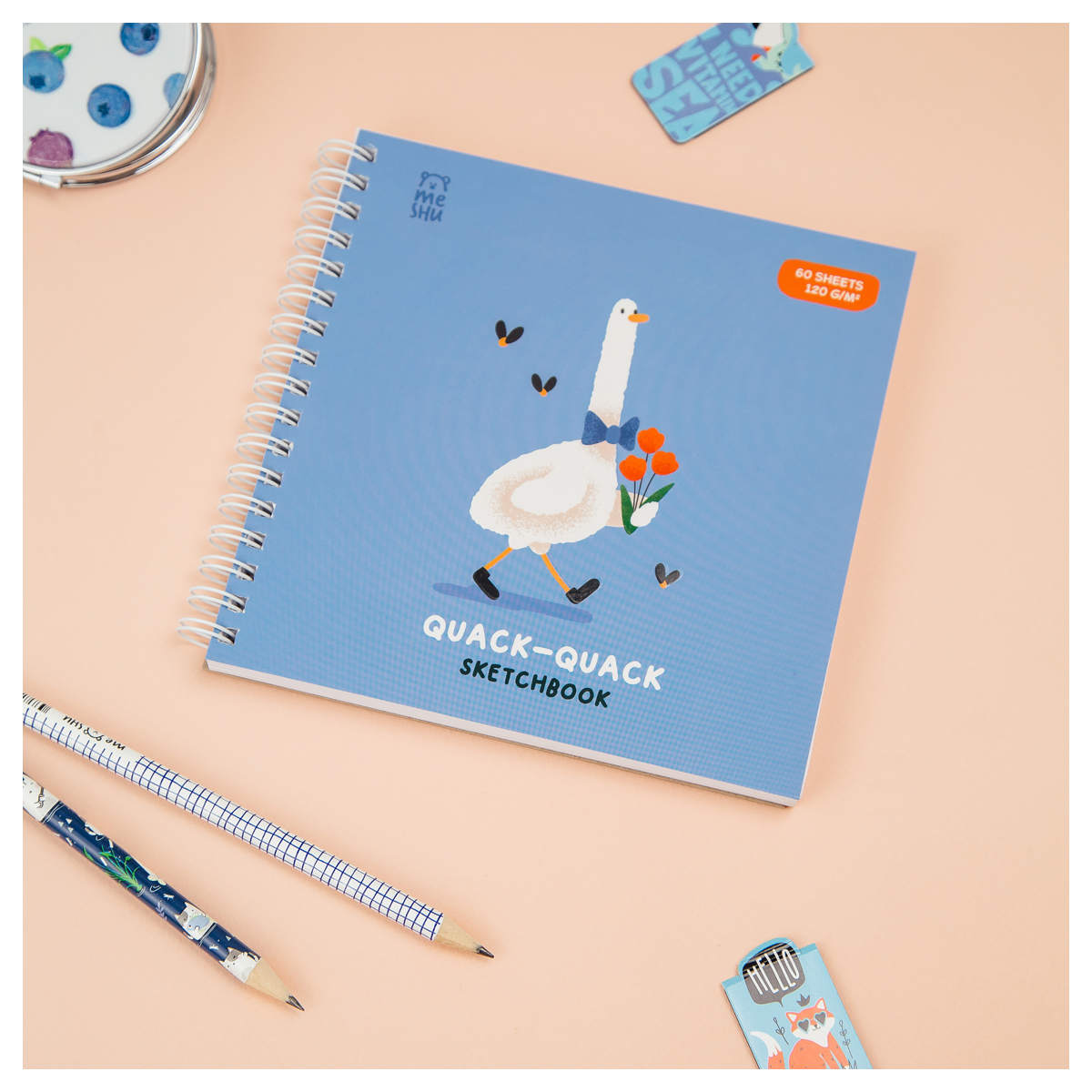 Скетчбук 60л., 150*150 MESHU "Quack-Quack", на гребне, выб. лак, soft-touch, 120г/м2 MS_53040