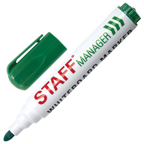 Маркер для белой доски зеленый STAFF "Manager" WBM-491, 5 мм, с клипом