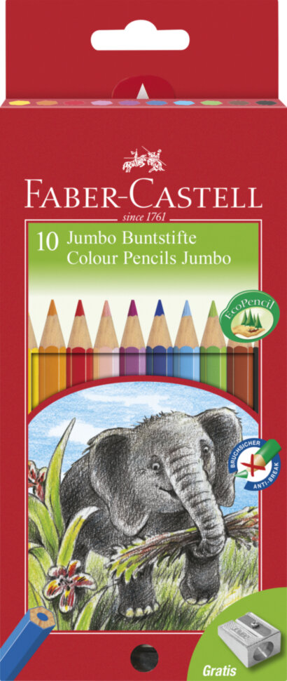 Карандаши 10цв FABER-CASTEL толст Jumbo+точилка карт/уп