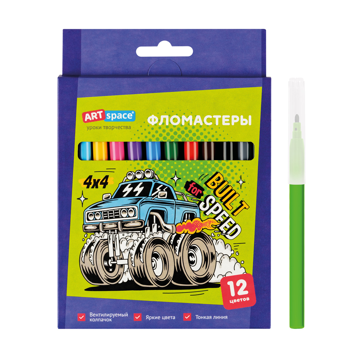 Фломастеры 12цв ArtSpace "Машинки" картон, смываемые, европодвес
