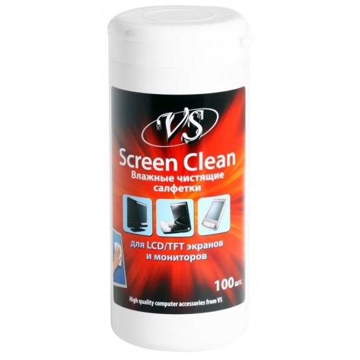 Салфетки VS "Screen Clean", для LCD/TFT экранов и мониторов, в тубе, 100шт.