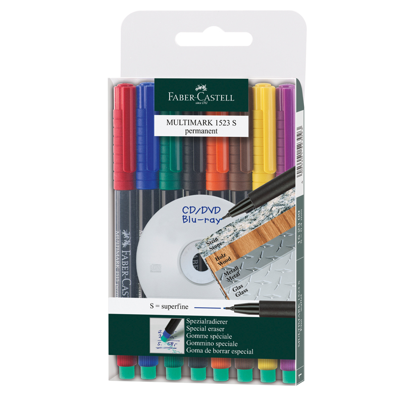 Набор маркеров для CD/DVD FABER-CASTELL Multimark permanent S с ластиком 8цв
