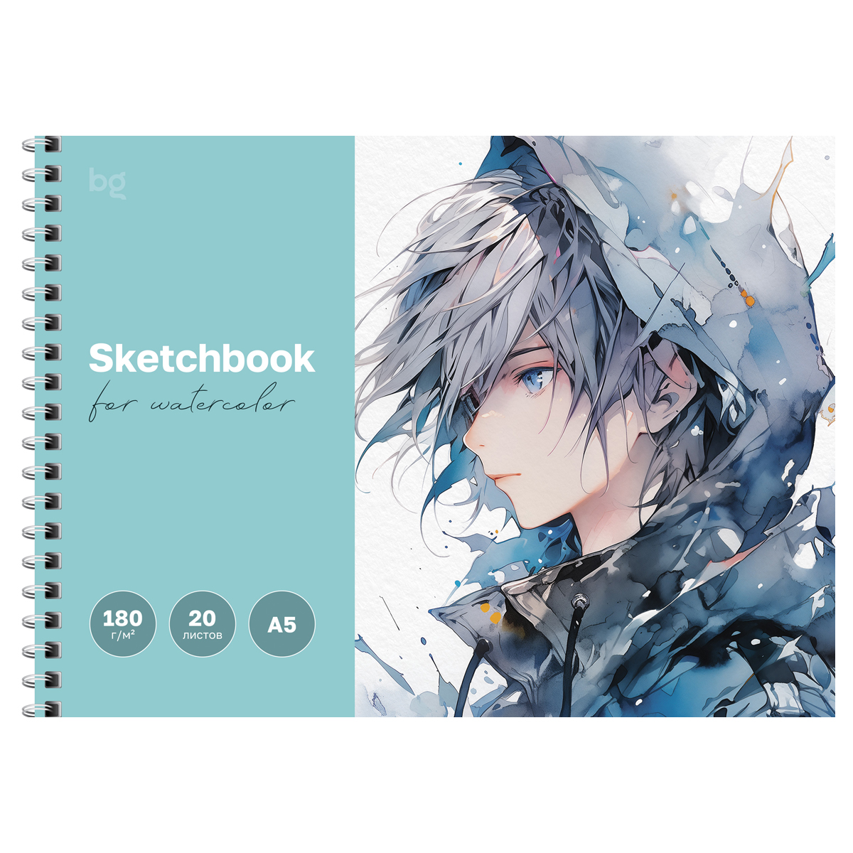 Скетчбук для акварели 20л., А5 BG "Стихия", на гребне, глянцевая ламинация, 180г/м2 