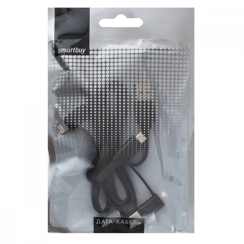 Кабель Smart Buy USB - 3 в 1 Micro+Type-C+8 pin, длина 1,2 м, черный