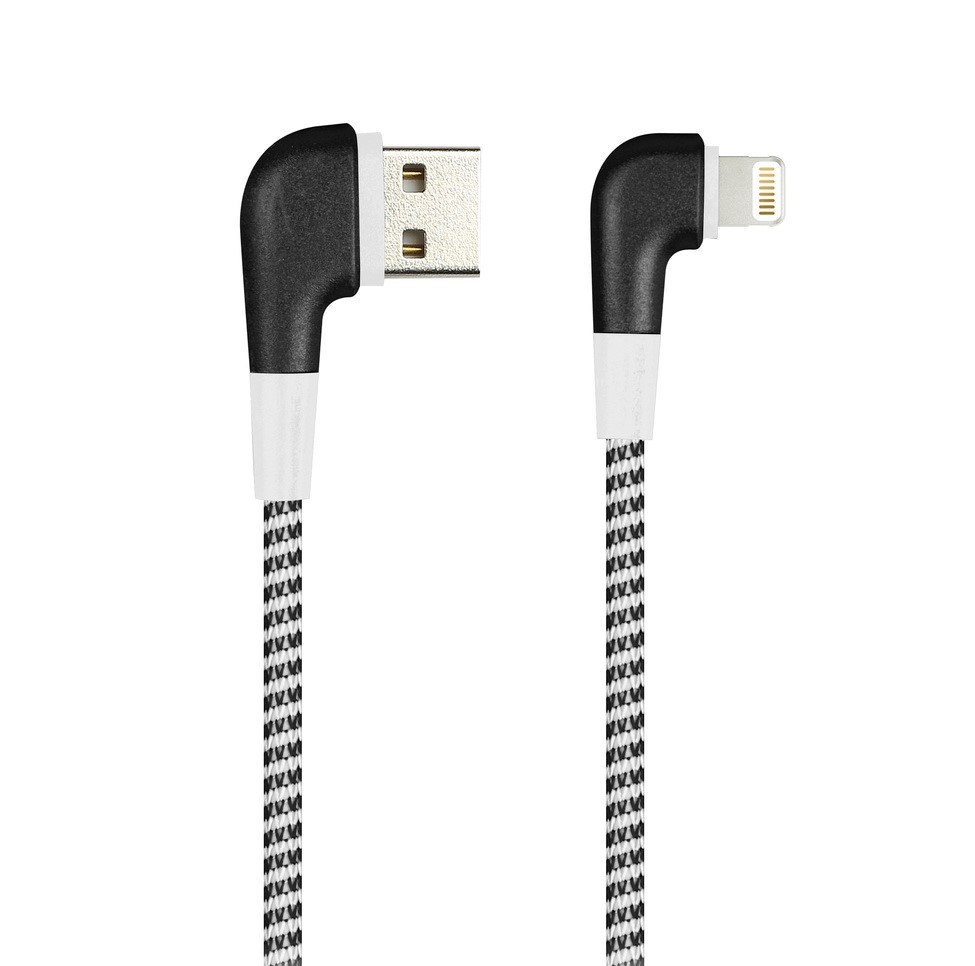 Кабель Smart Buy USB-8pin для Apple 1м 2А черный L-образными разъемами, тканевая оплетка