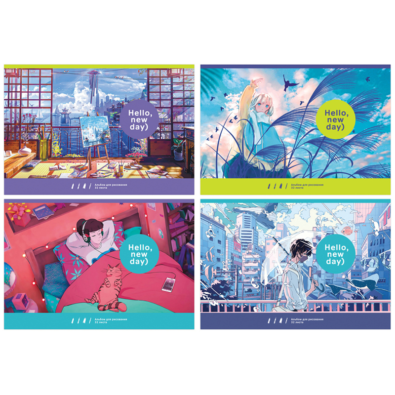 Альбом для рисования 32л А4 скрепка BG "Hello. New day!"