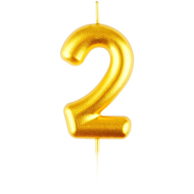 Свеча цифра 2 с держателем MESHU 6см, золотая, блистер