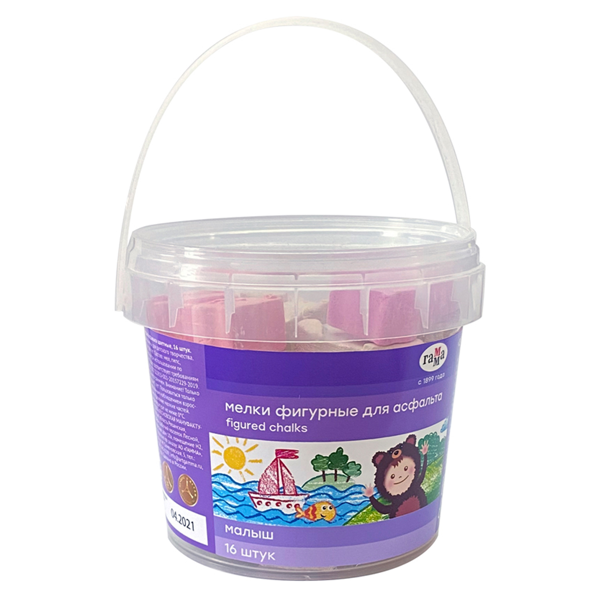 Мелки фигурные для асфальта Гамма "Малыш", ассорти, 16шт, пластиковое ведро