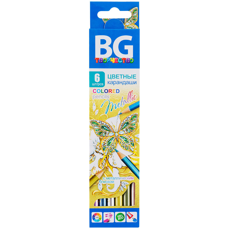 Карандаши _6цв BG "Metallic" круглые, 3,0мм, европодвес
