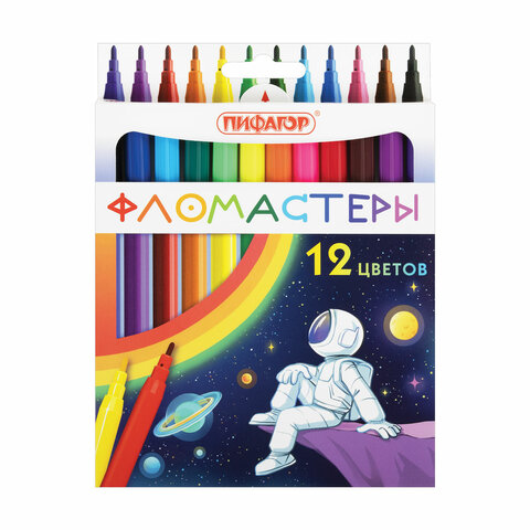 Фломастеры 12цв ПИФАГОР "Космическая одиссея", вентилируемый колпачок, 