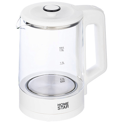 Чайник Homestar HS-1008 (1,8 л), стекло, белый. Объем:1.8 л.Тип управления:механический