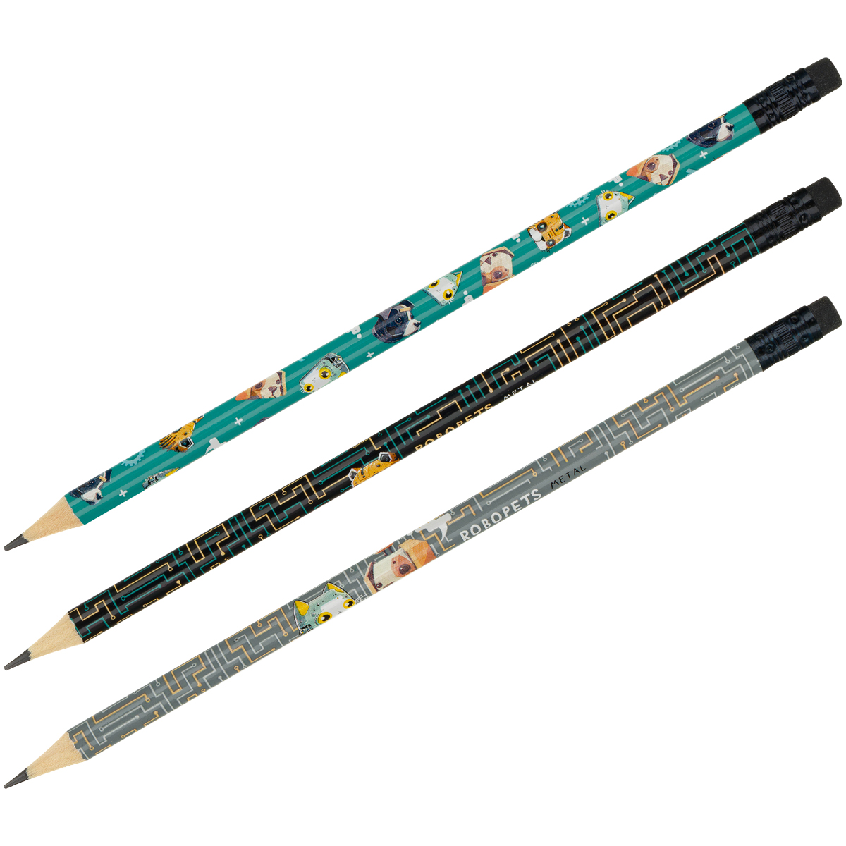 Карандаш ч/г MESHU "Robopets", HB, заточен., с печатью, с ластиком, ассорти, туба Карандаш ч/г MESHU "Robopets", HB, заточен., с печатью, с ластиком, ассорти, туба