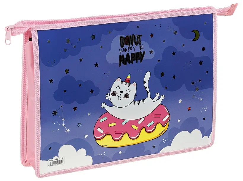 Папка для тетрадей 1 отделение, А4, ArtSpace "Happy Cat", ламинированный картон, фольга, на молнии П
