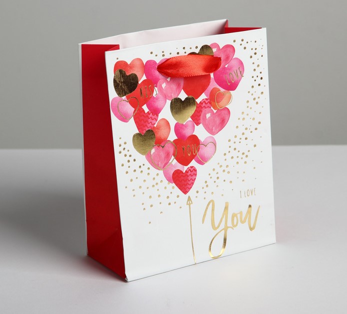 Пакет подарочный ламинированный вертикальный I love you, S 12 x 15 × 5,5 см   4479154