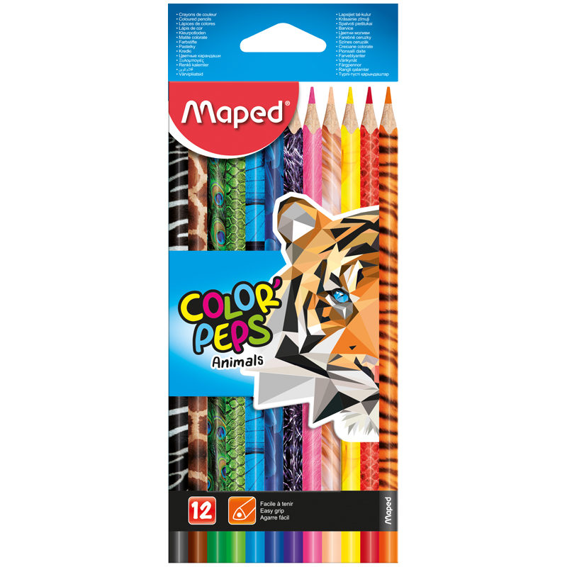 Карандаши 12цв Maped "Color Peps Animals" трехгран., заточен., картон, европодвес