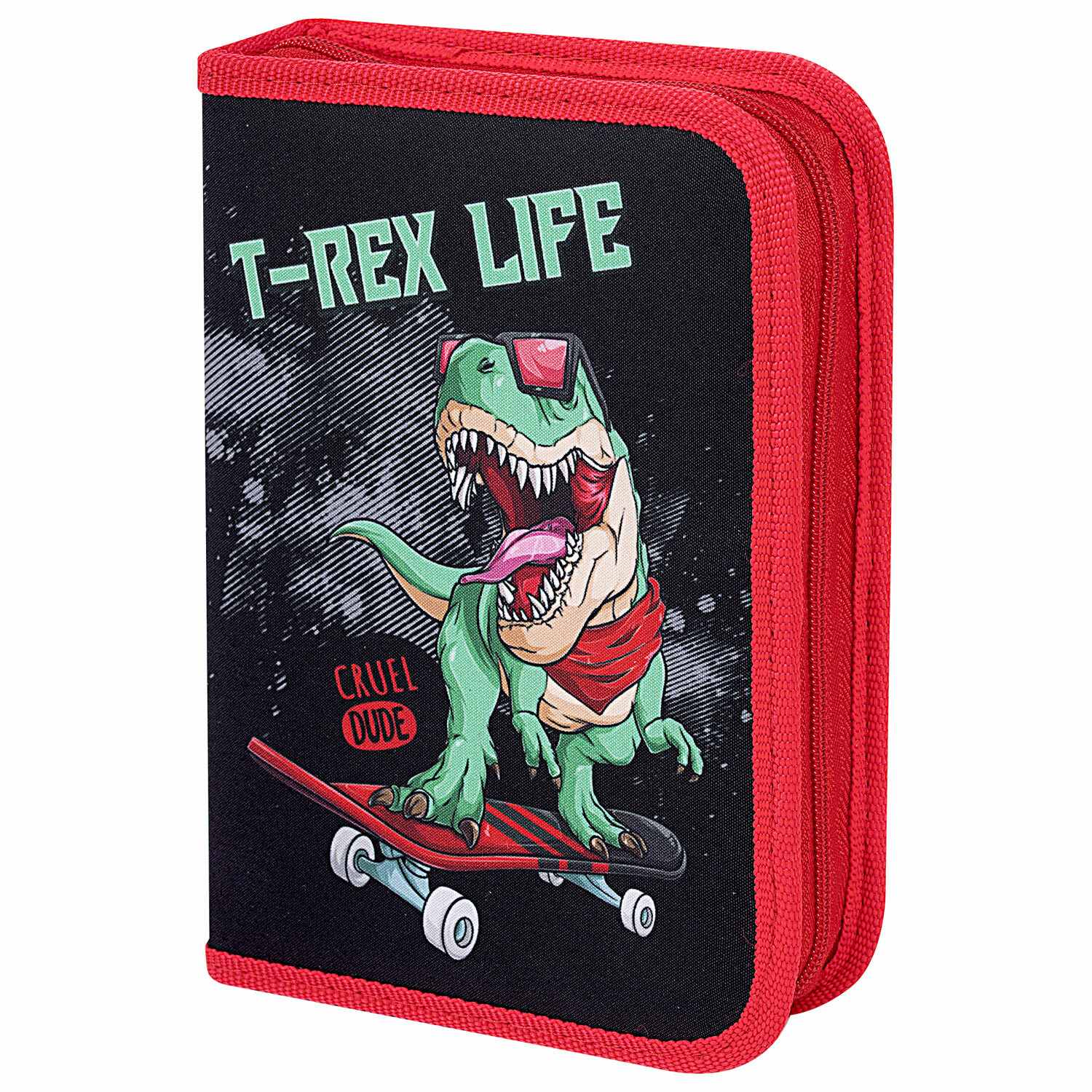 Пенал ПИФАГОР, 1 отделение, 2 откидные планки, полиэстер, 20х14 см, "T-Rex Life"